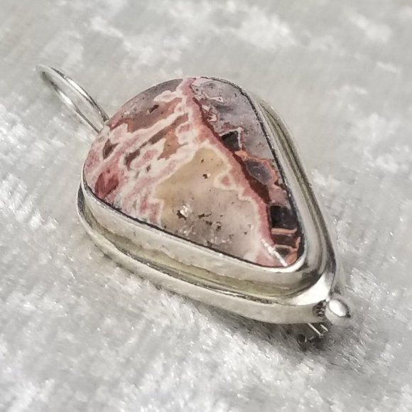 Native American Sterling Silver Signed Brooch Pendant Rhodochrosite Stone - Picture 7 of 10